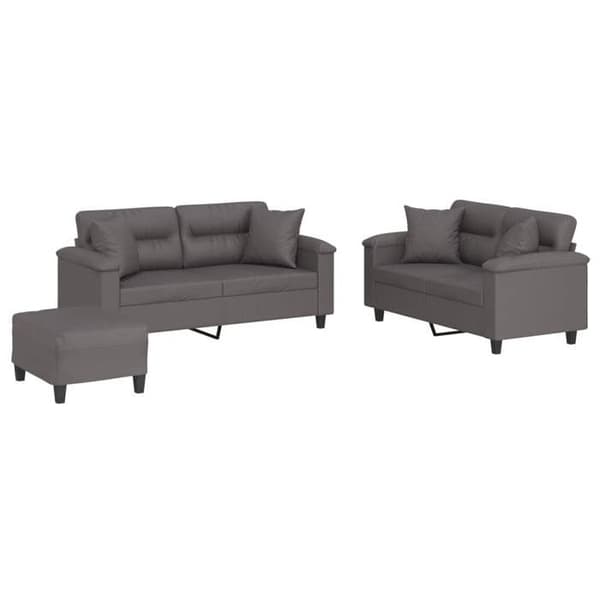 Maison Exclusive - Sæt af 3 sofaer med grå kunstlæderpuder