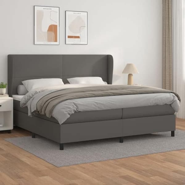 Maison Exclusive - Sengebund med lameller og madras Grå 200x200 cm Simili læder
