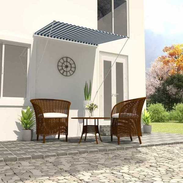 Maison Exclusive - Retractable awning 150x150 cm Blå og hvid Blå och vit