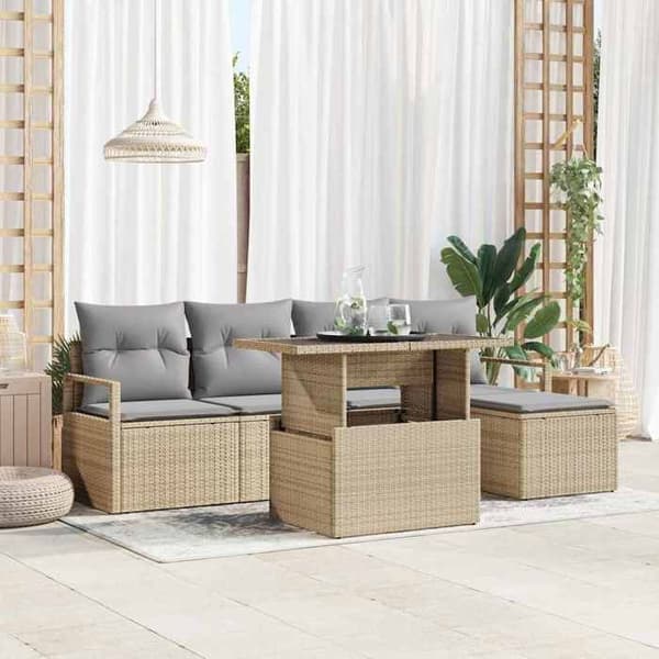Maison Exclusive - 6 osan puutarhakalustesetti, vaaleanbeige ja vaaleanharmaa polyrottinki