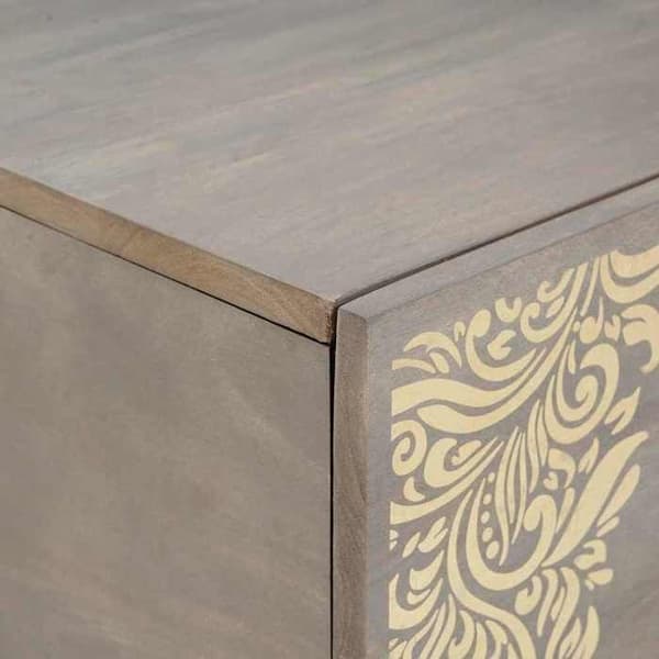 Bord - EKSKLUSIV HUS - Moderne stil - Massivt mangotræ - Messing - Grå 100x54x40 cm Grå