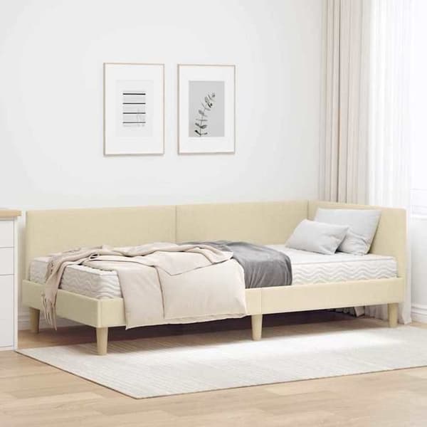 Maison Exclusive - Hörnsängram med madrass 2 pc Kräm 90 x 190 cm tyg Grädde