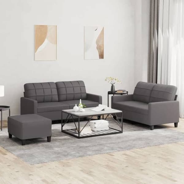 Sofa sæt 3 stk - MAISON EXCLUSIVE - 3 stk puder - Grå kunstlæder - Pletafvisende - Robust struktur Grå