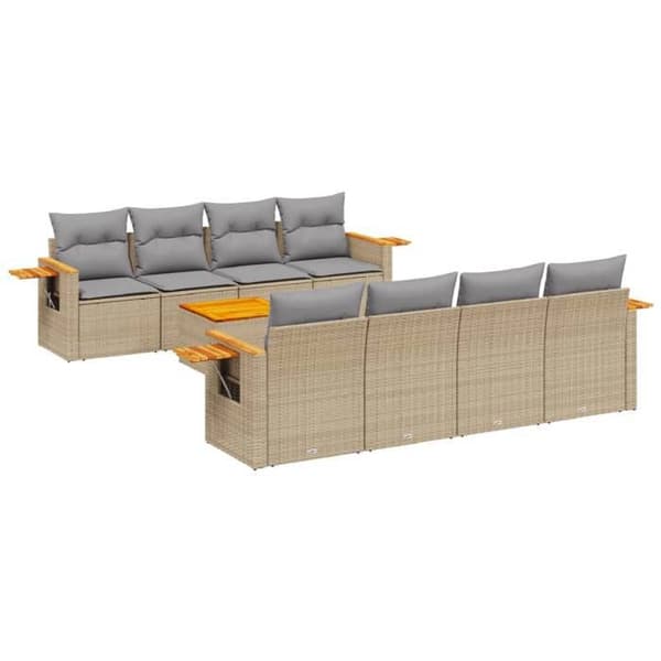 Maison Exclusive - Trädgårdsmöbler med kuddar 9 delar beige flätad resin