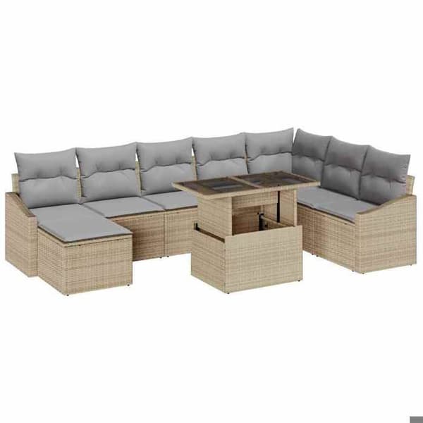 Maison Exclusive - 9 osan sohvasetti vaaleanbeige ja vaaleanharmaa polyrottinki