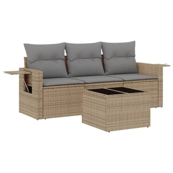 Maison Exclusive - Trädgårdsmöbler med kuddar 4 delar beige flätad resin