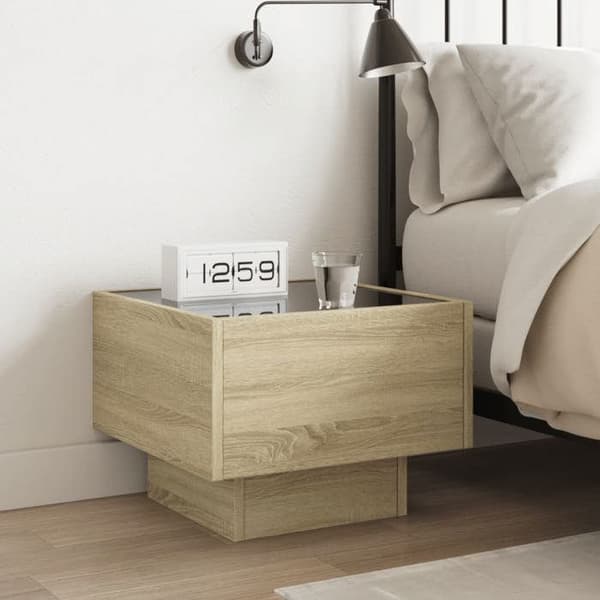 Maison Exclusive - Sengbord med uendelig LED egetræ sonoma 40x40x30 cm Sonoma ek