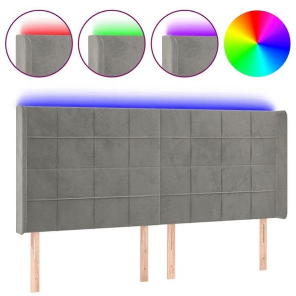 Maison Exclusive - LED Hovedgærde Lys Grå 183x16x118/128 cm Velour ljusgrått