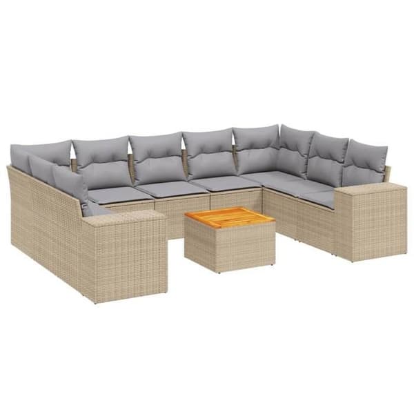 Maison Exclusive - Trädgårdsmöbler med kuddar 10 delar beige flätad resin