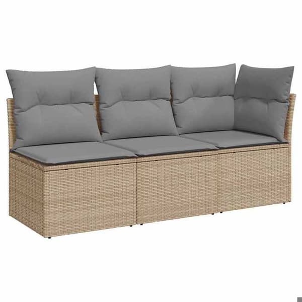 Maison Exclusive - Trädgårdsoffa med kuddar 3 platser beige flätad resin