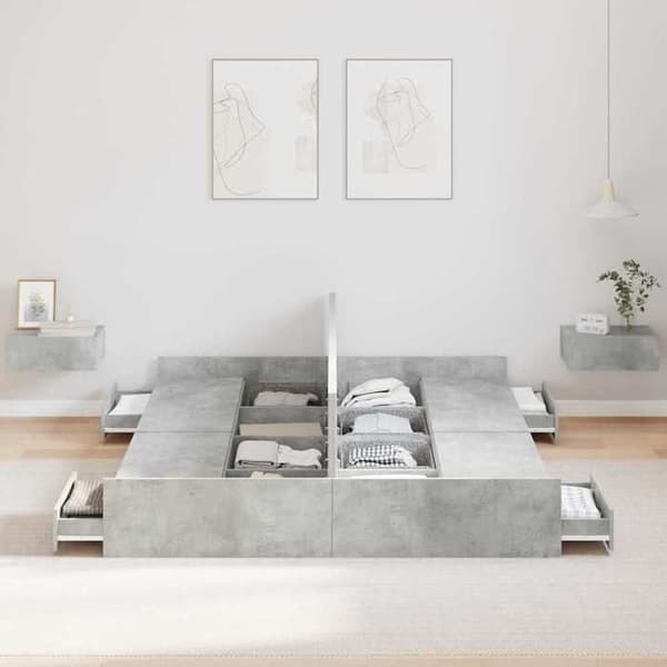 Maison Exclusive - Sengestel med opbevaring og skuffe Grå beton 150 x 200 cm