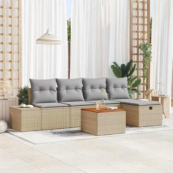 Maison Exclusive - 6 osan beige polyrottinkinen puutarhakalustesetti
