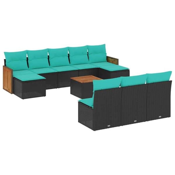 Havemøbel sæt - MAISON EXCLUSIVE - Modulerbar - Sort - 11 dele - PE rattan & akacietræ bordplade Svart