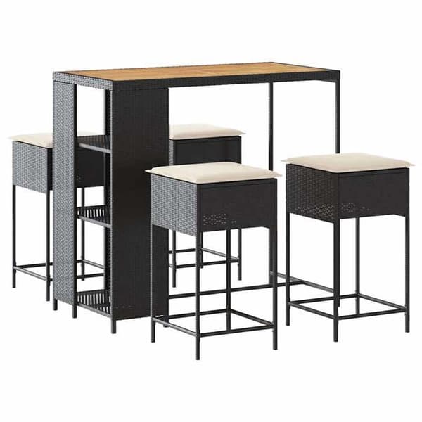 Maison Exclusive - Havebar sæt 5 dele med sorte polyrattan puder