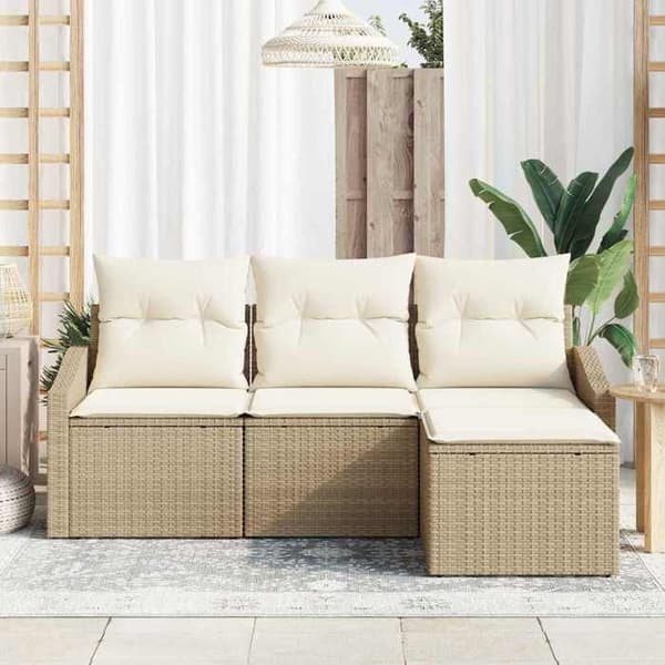 Maison Exclusive - 4 osan sohvasetti beige ja kerma polyrottinkia