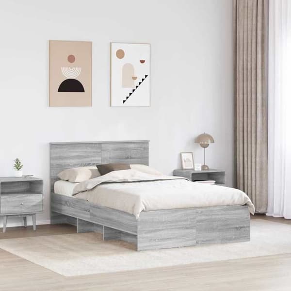 Maison Exclusive - Sängram Sonoma grå 135 x 190 cm Ingenjörsträ