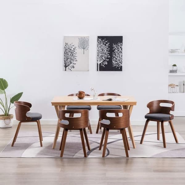 Maison Exclusive - Matstolar set om 6 mörkgrå böjd trä och tyg Mörkgrå och mörkbrun