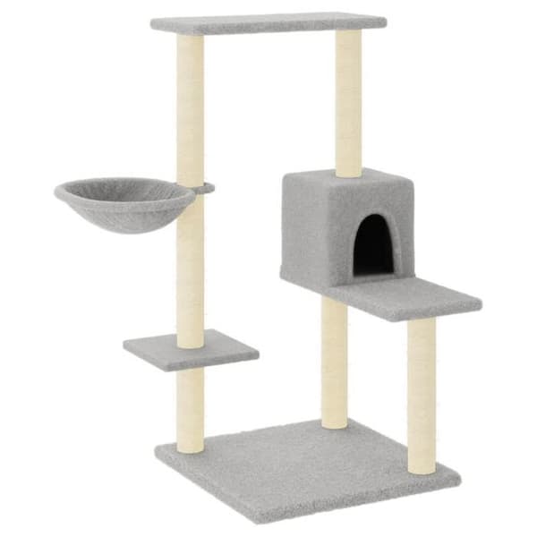 Kattetræ - Eksklusivt hus - Lys grå - 95 cm - Hus, kurv og platforme ljusgrått