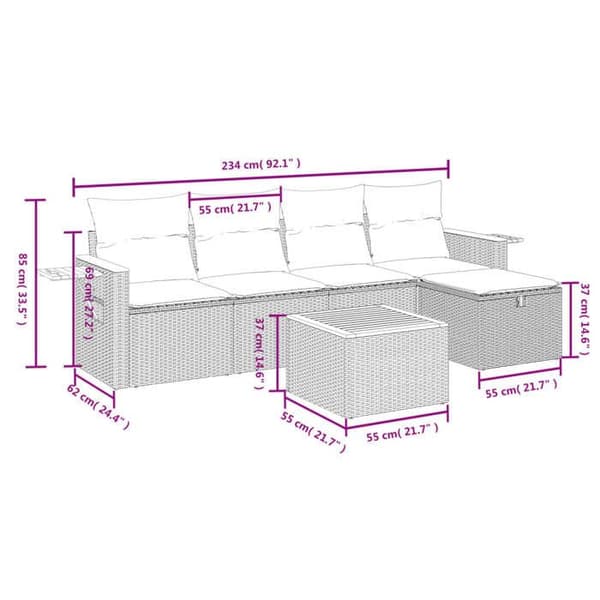 Maison Exclusive - Trädgårdsmöbler 6 delar med svarta kuddar i flätad resin