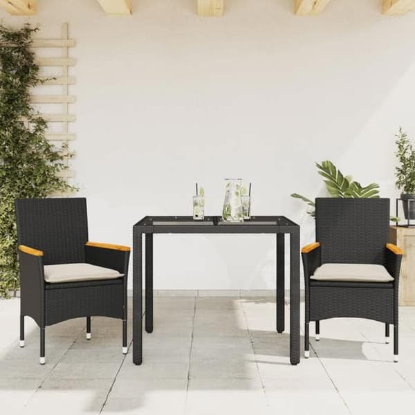 Maison Exclusive - Have spisebordssæt med puder 3 stk sort rattan glas Svart