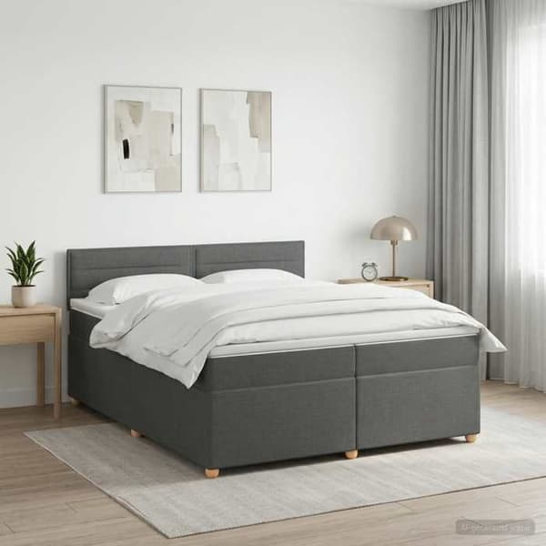 Maison Exclusive - Boxspring seng med madras Mørkegrå 200 x 200 cm Stof Mörkgrå