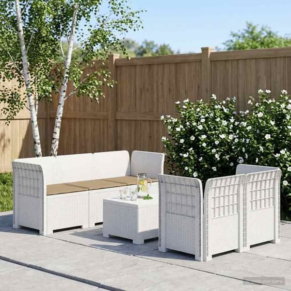 Havemøbel - EKSKLUSIVT HUS - Havemøbel 5 Pladser - Hvid PP rattan look - UV-resistent - Nem montering Vit