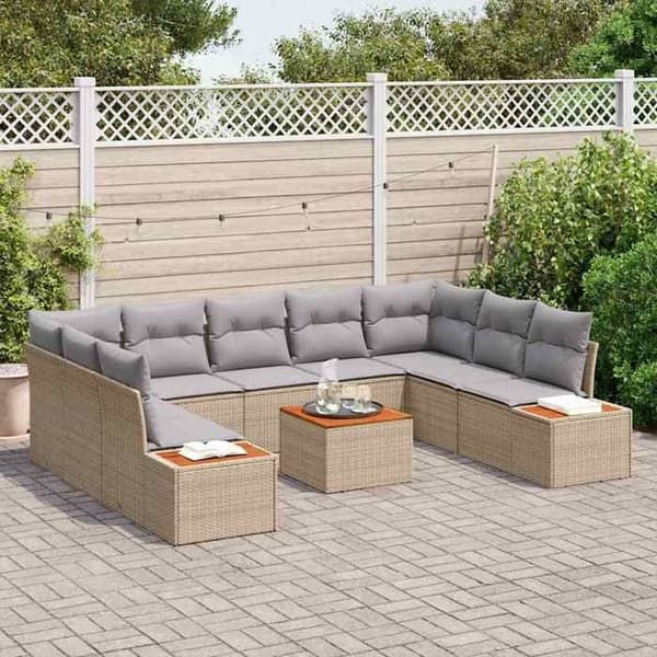 Maison Exclusive - 10 osan beige polyrottinkinen puutarhakalustesetti