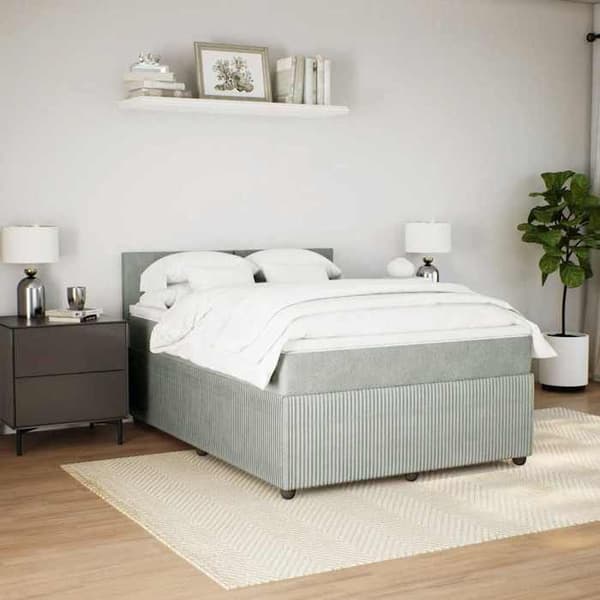 Maison Exclusive - Seng solid bund med socker og madras Grå 160x200cm Velour