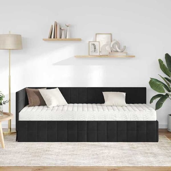 Maison Exclusive - Vinkel sengestel med madras 2 pc Sort 80 x 200 cm Velour Svart sammet)