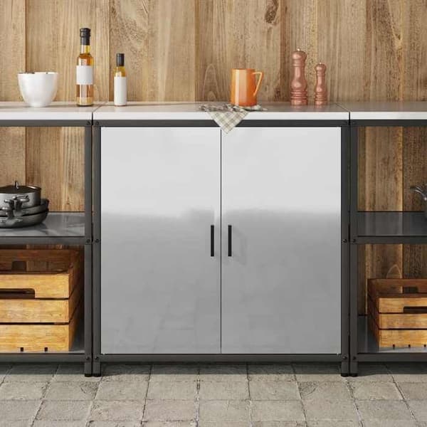 Köksförvaringsmöbel - EXKLUSIVT HEM - HATTEM - Silver/Grå - 90x50x92 cm - Stål & trä