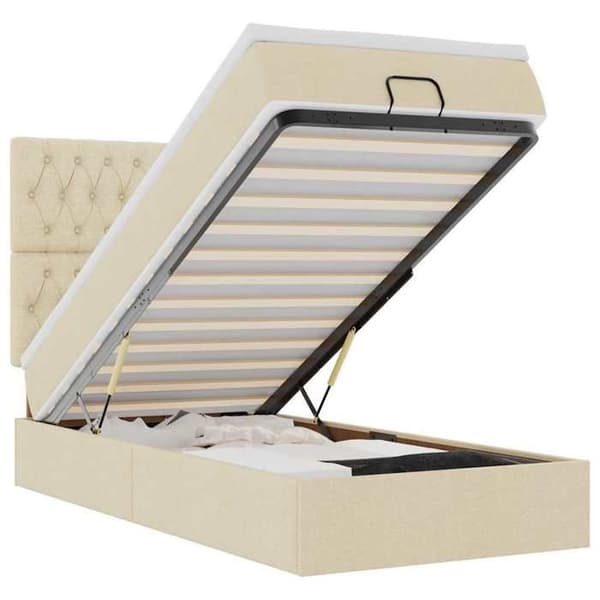 Sängsoffa - Maison Exclusive - 90x200 cm - Crème tyg - Hydraulisk förvaring Grädde