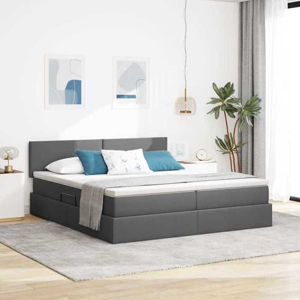 Maison Exclusive - Mørkegrå Opbevaringsseng 200 x 200 cm Syntetisk Læder Mörkgrå