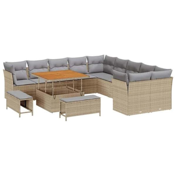 Maison Exclusive - 13 osan beige polyrottinkinen puutarhakalustesetti