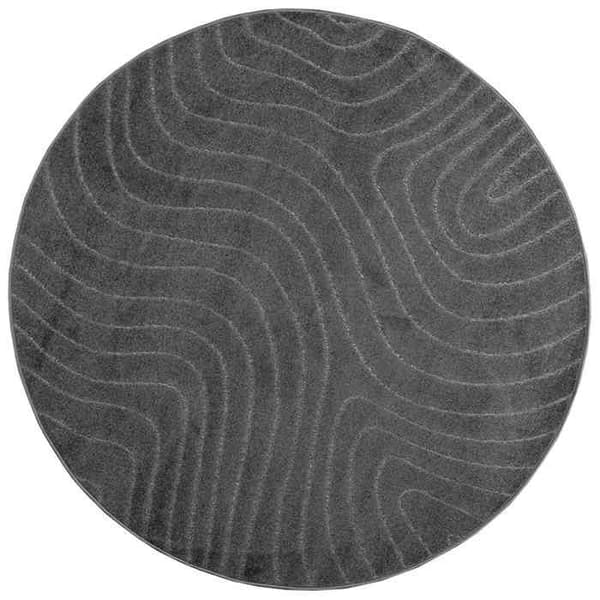 Tæppe - MAISON EXCLUSIVE - PALMERAS - Rund antracit Ø160 cm - Polyester - Skridsikker bagside antracit