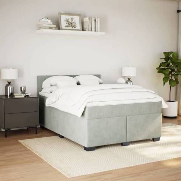Maison Exclusive - Seng solid bund med socker og madras Grå 160x200cm Velour