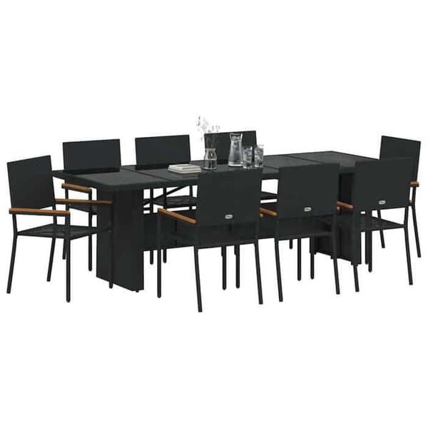 Maison Exclusive - 9 pc have spisebordssæt i sort polyrotin Svart