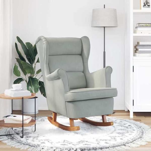 Maison Exclusive - Lätt grå sammet öronfällstol i massivt trä