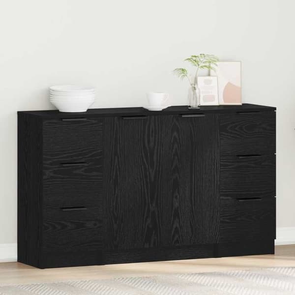 Buffet - EKSKLUSIVT HUS - 121 x 30 x 70 cm - Sort eg - Ingeniørtræ - Flush døre svart ek