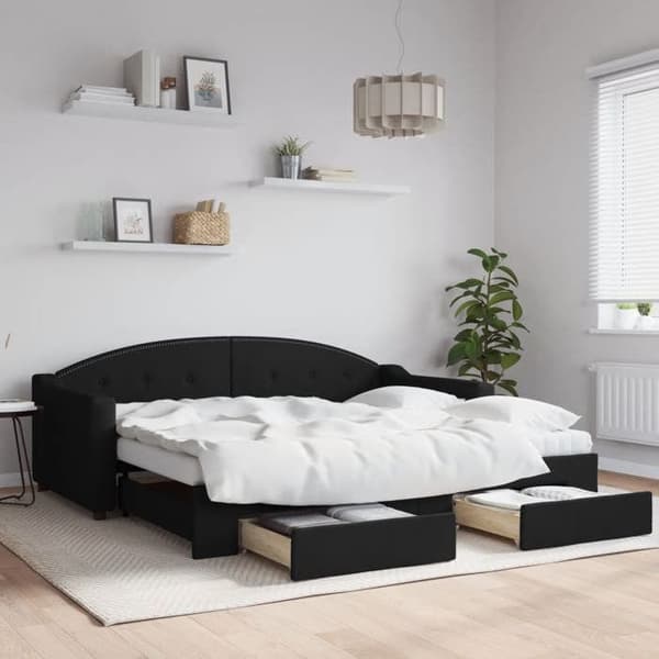 Maison Exclusive - Sengebænk med udtræk og skuffer sort 90x190 cm stof