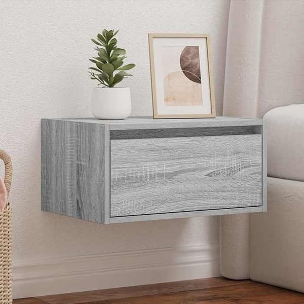 Maison Exclusive - Väggsängbord med LED-lampor grå sonoma