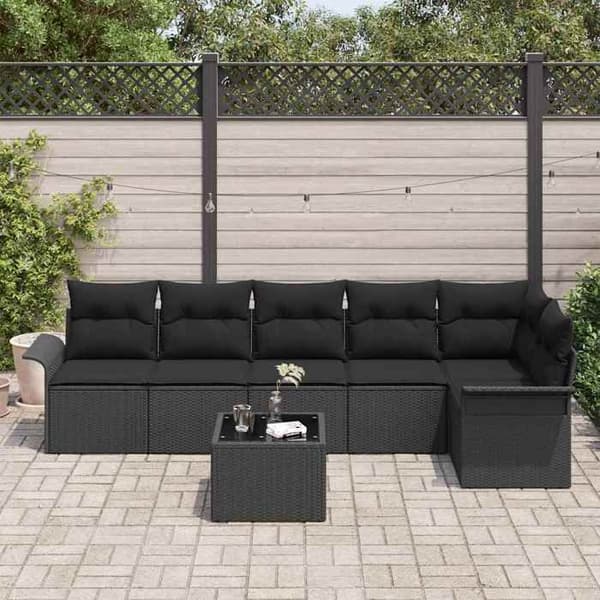 Trädgårdsmöbler - EXKLUSIVT HUS - Set 7 delar - Svart - Poly rattan & stål - Modulär, justerbart bord Svart