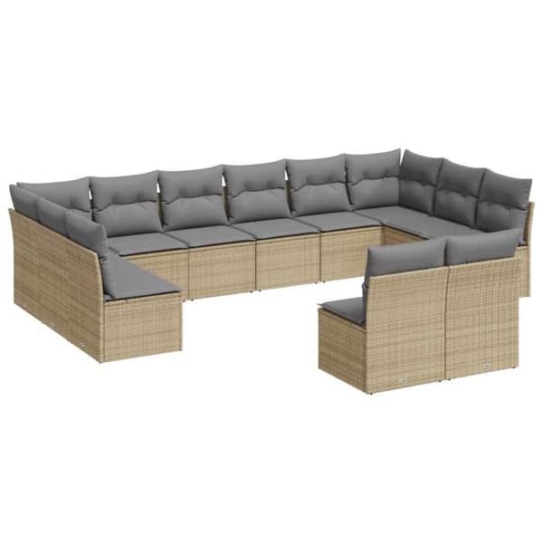 Maison Exclusive - Trädgårdsmöbler med kuddar 12 delar beige flätad resin