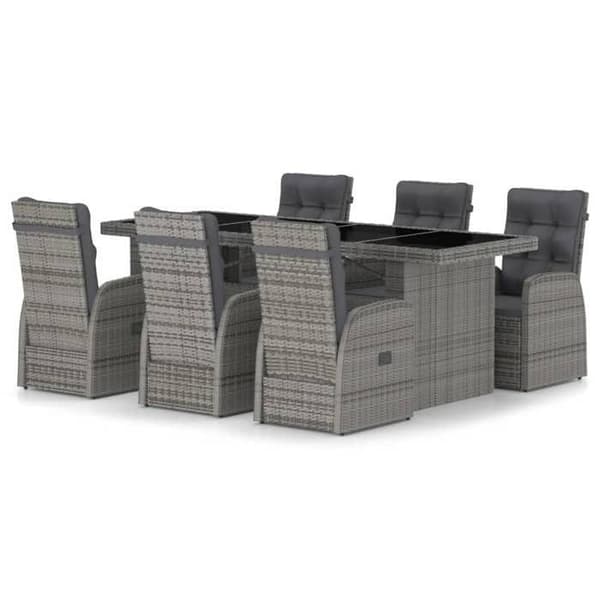 Maison Exclusive - Havegruppe 7 dele med puder, flettræ Grey Grå