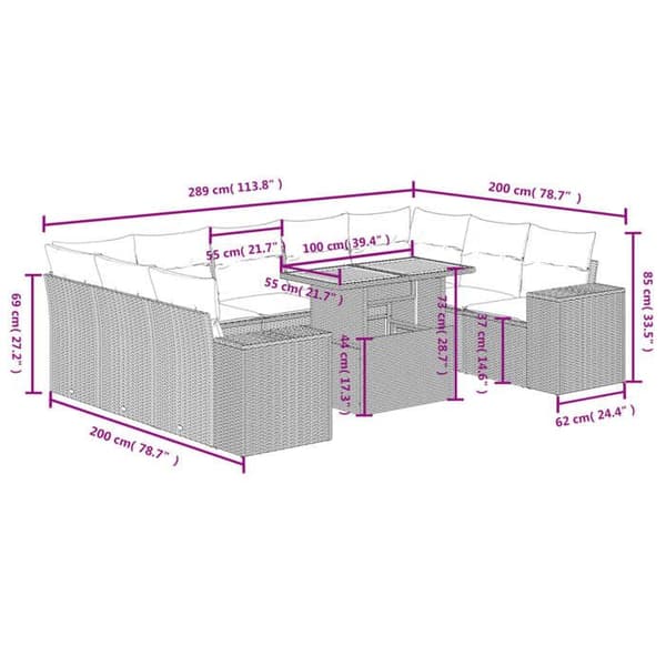 Maison Exclusive - Trädgårdsmöbler med kuddar 10 delar grå flätad resin