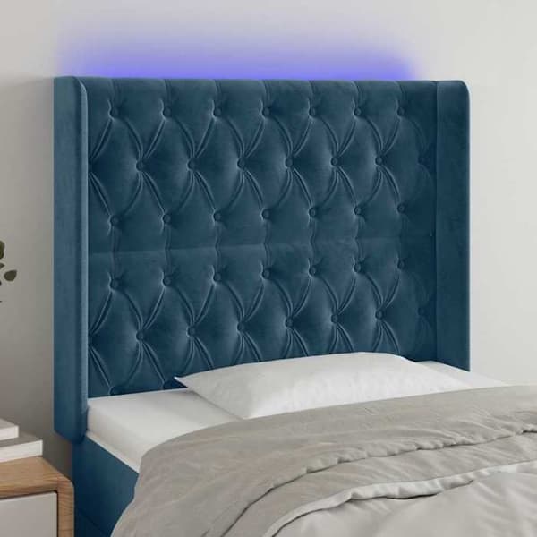 Hovedgærde - EKSKLUSIV HUS - Klassisk - Mørkeblå velour - Justerbar integreret LED - Klippelig LED-stribe Mörkblå