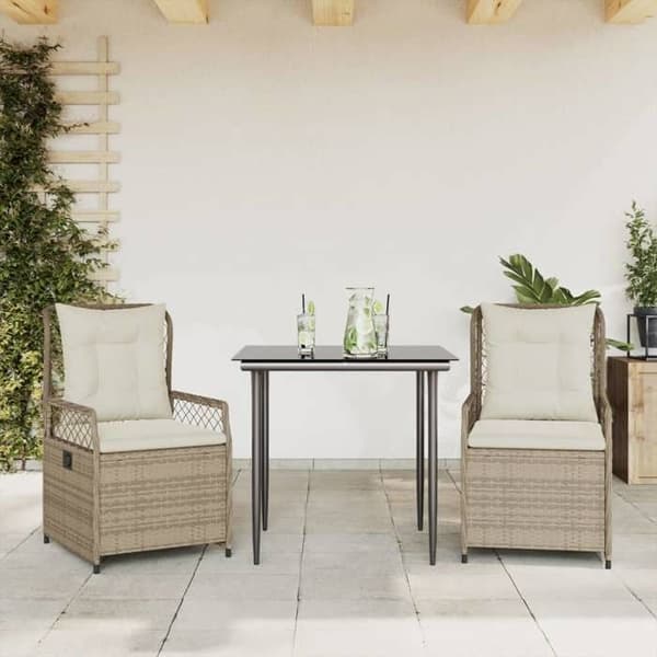 Havemøbel sæt - EKSKLUSIV HUS - 3 dele - Beige - Poly rattan - Tempereret glas bordplade beige