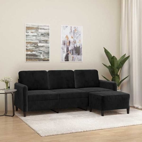 Maison Exclusive - 3-sitssoffa med fotstöd Svart 180 cm Sammet