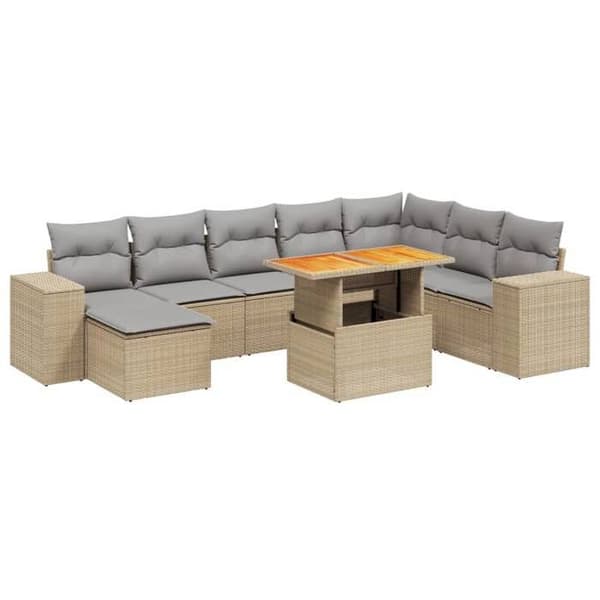 Maison Exclusive - Trädgårdsmöbler med kuddar 9 delar beige flätad resin beige
