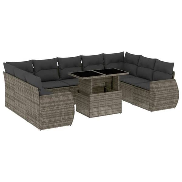 Maison Exclusive - Trädgårdsmöbler med kuddar 10 delar grå flätad resin