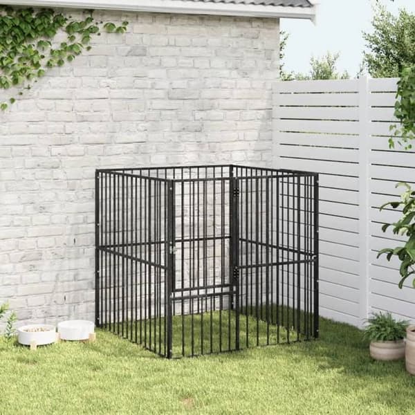 Eksklusivt Hus - Hundepark 4 paneler sort galvaniseret stål svart
